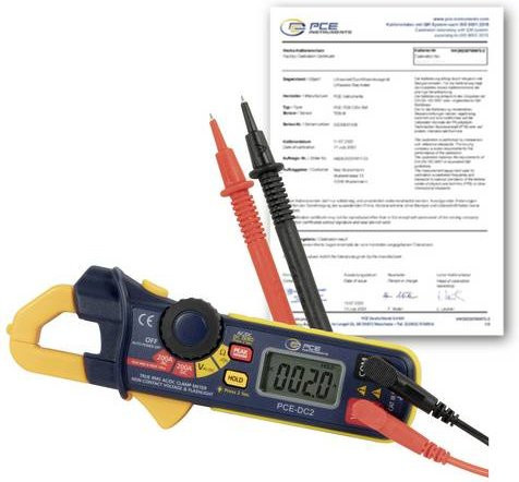 PCE Instruments PCE-DC2-ICA Digitale Stromzange Gelb, kalibriert nach ISO, inkl. Prüfkabel CAT III 600 V und CAT IV 300V, 2999 Counts - Bild 1