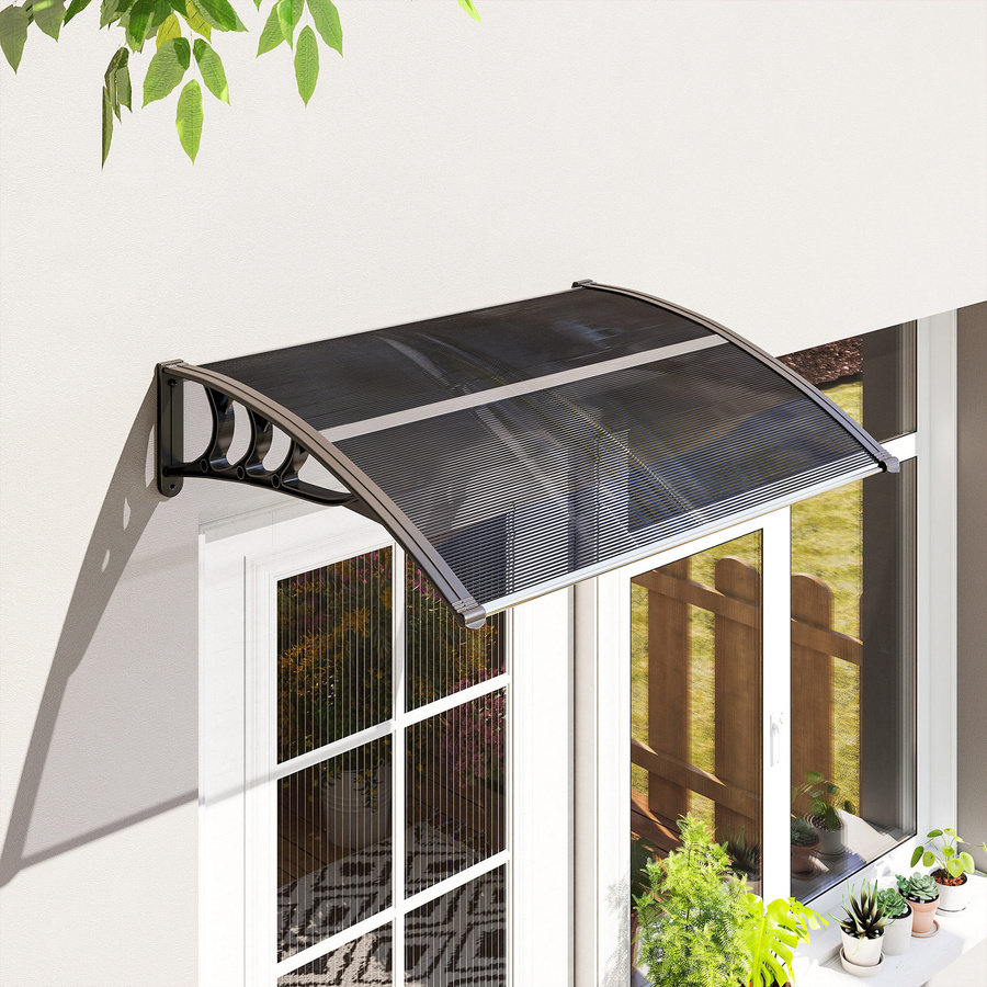 Outsunny Pultbogenvordach für die Haustür aus Aluminium und Polycarbonat mit UV-Schutz, Schwarz, B: 100 cm, T: 75 cm - Bild 2