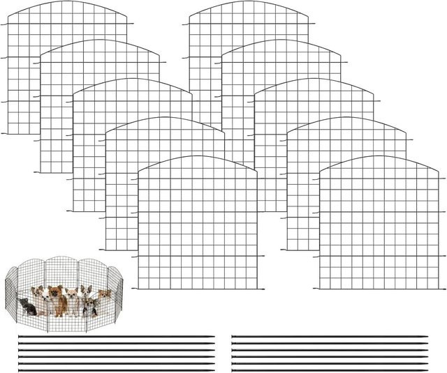 WOLTU Gartenzaun Set aus Eisen mit 10 Zaunelementen und 11 Befestigungsstäben in Schwarz mit Oberbogen - Bild 1