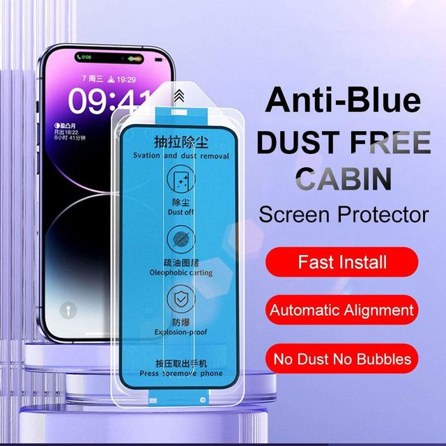 Darui 3C Accessories Panzerglas Displayschutzfolie mit Anti-Blue-Ray-Schutz und Staubentfernungsset für iPhone 16 15 14 13 12 11 Pro Max XS Max XR, transparent - Bild 1
