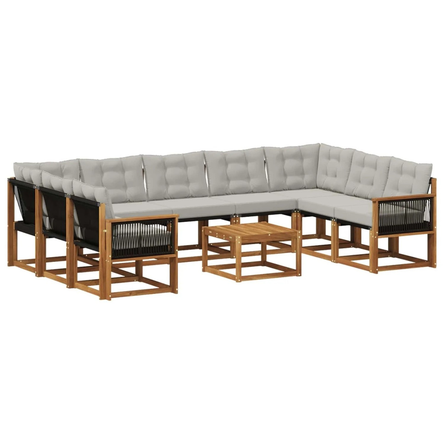 vidaXL Outdoor-Sofagarnitur L-Form aus Massivholz Akazie mit 10 Kissen in Natur und Hellgrau - Bild 2