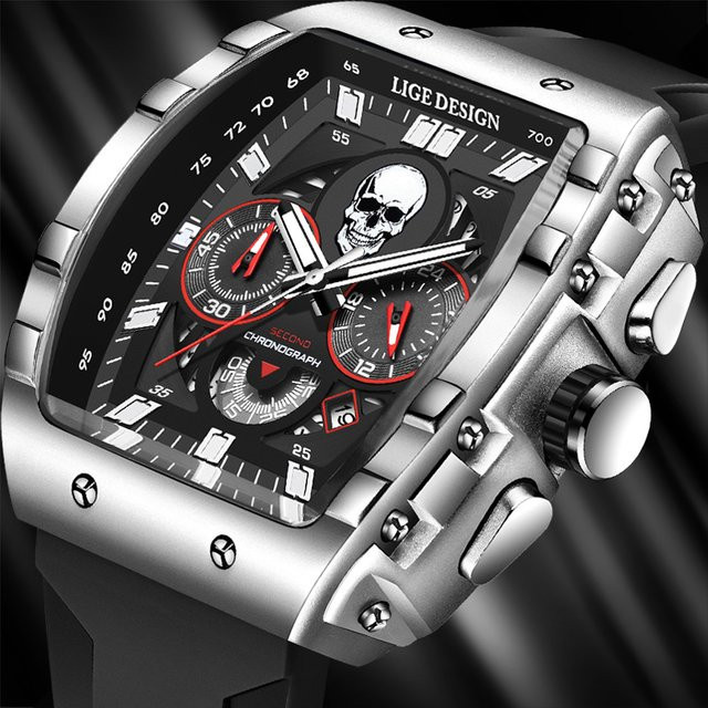 Lige Armbanduhr, Chronograph, Quarz, Silikon, Schwarz, Herren - Bild 1