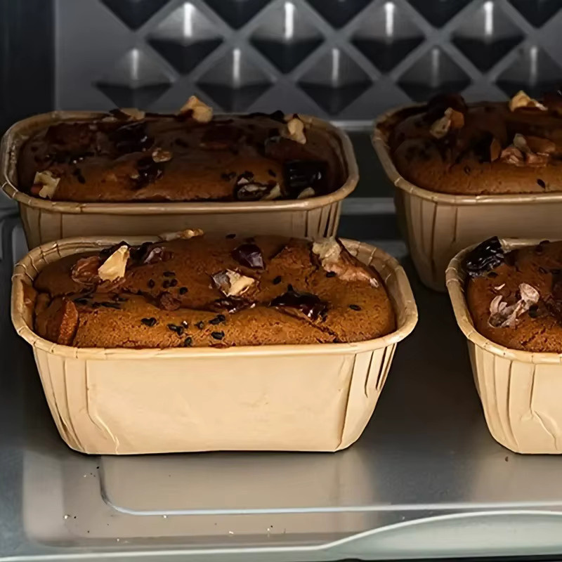 100 Stück YOCITY Backförmchen aus ölfestem Karton in Beige, rechteckige Kuchen- und Brotboxen mit Rillenrand für Muffins und Brot, B/T/H: 11,0 x 4,0 x 4,0 cm - Bild 3