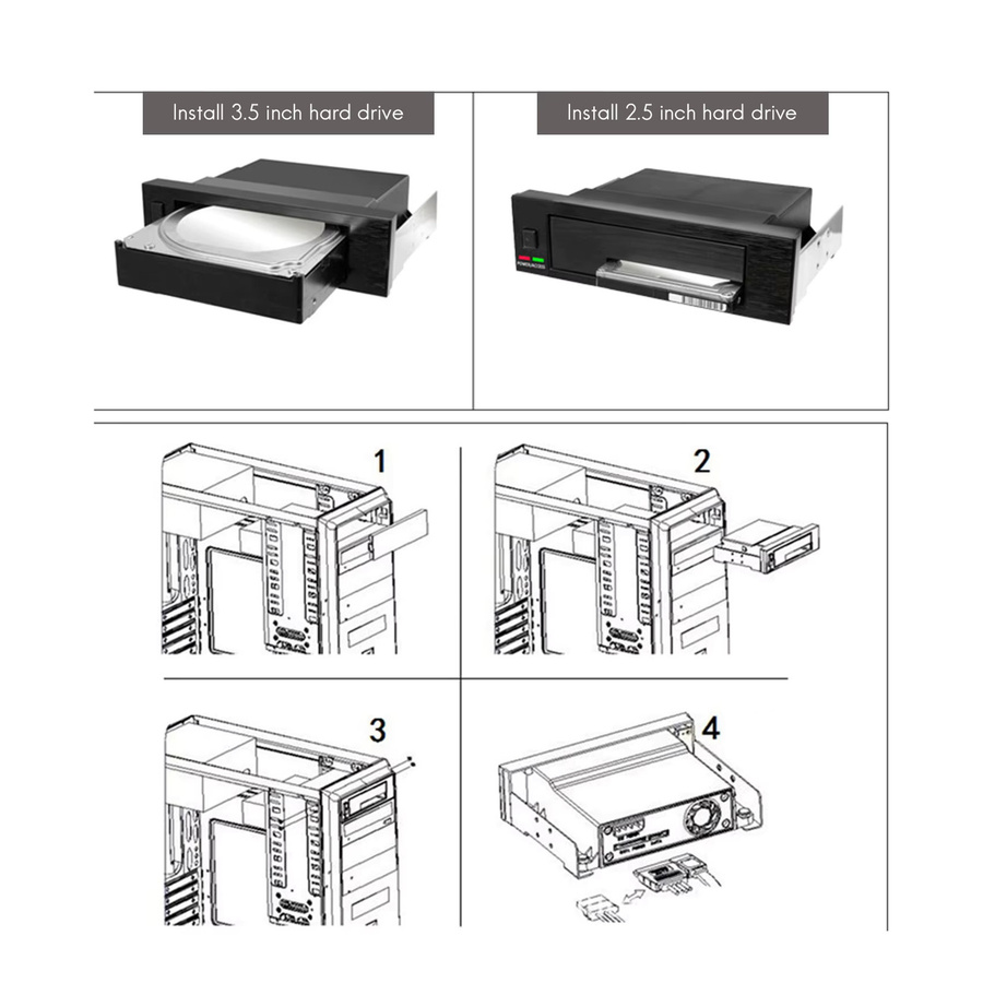 SATA III Festplatten-Backplane-Gehäuse 5,25 Zoll Internes Mobiles Rack für 2,5 und 3,5 Zoll HDD in Schwarz - Bild 4