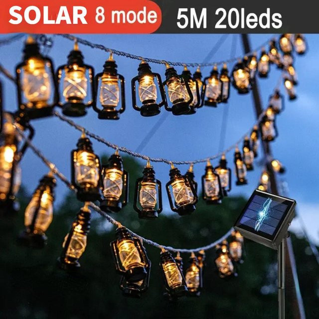 YH-Home & Kitchen Solar Lichterkette Outdoor mit 30 LED in Warmweiß, Wasserdichte Retro LED Lichterkette für Garten und Camping, Schwarz - Bild 1
