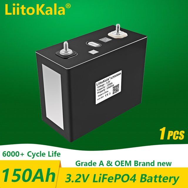 LiitoKala LiFePO4 Batterie 3,2 V 150 Ah Wiederaufladbare Zelle in Schwarz für Elektroautos, RV, Gabelstapler, Yacht und Solarspeicher - Bild 1