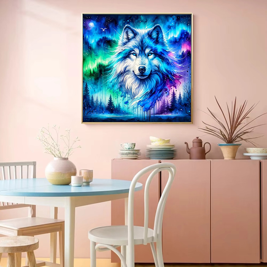 Huacan Diamantmalerei Sternenhimmel Wolf als Diamant-Mosaik Tier-Landschaft Set in Multicolour, B/H: 20 x 20 cm - Bild 3