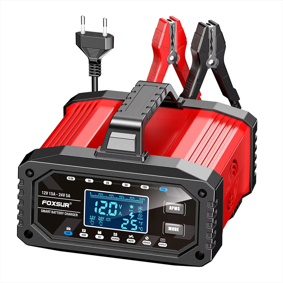 Vollautomatisches Autobatterieladegerät mit LCD-Display und Schutzfunktionen für 12 V/24 V in Schwarz - Bild 4
