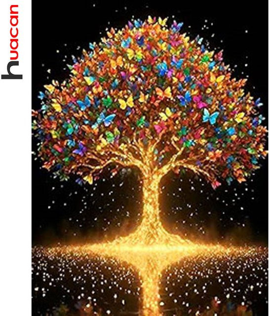 Huacan Diamantmalerei Bastelset mit Baum und Schmetterling in Multicolour, B/H: 20 x 30 cm - Bild 1