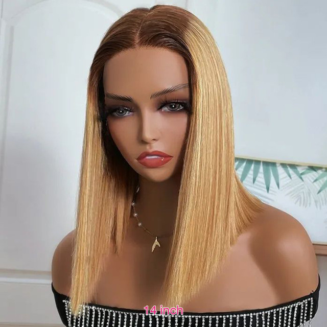 Brasilianische Ombre Blonde Perücke, Gerade Bob, Remy Echthaar, Damen - Bild 1