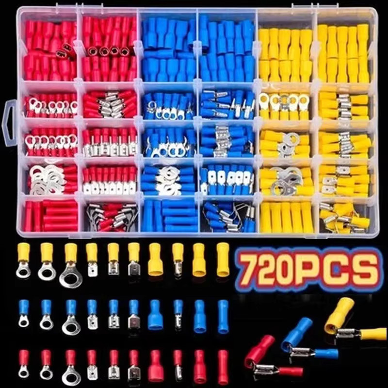 Isoliertes Kabelschuhe-Set mit elektrischen Kabelverbindern und flachen Crimp-Anschlüssen für männliche und weibliche Steckverbinder, Multicolor, 280/480/720-teilig - Bild 2
