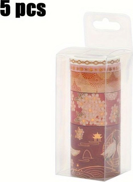 SZ-Damai Washi-Klebeband Set 5 Stück in Rot und Beige für DIY Journaling und Geschenkverpackungen - Bild 1