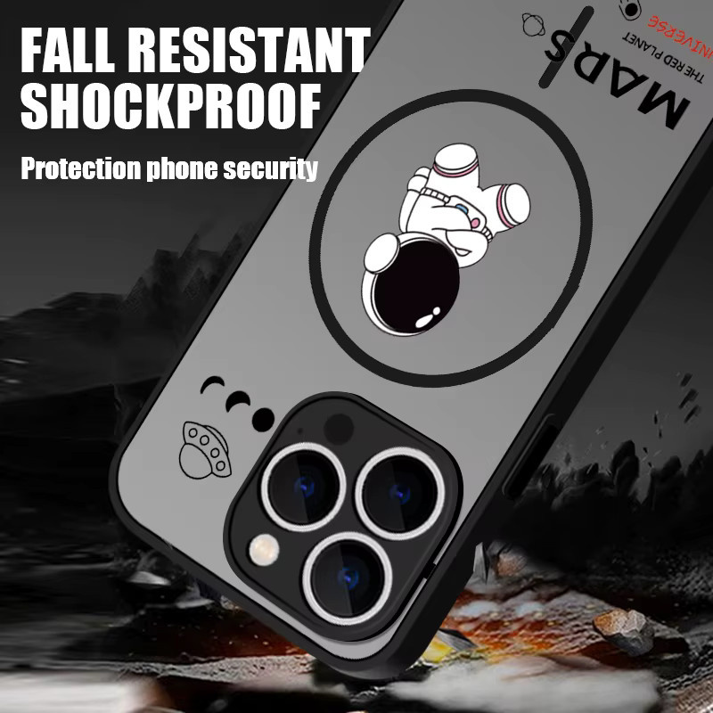 Magnetische Astronauten Handyhülle für Apple iPhone 17e 16e 17 16 15 Pro Max 14 13 Pro Max mit MagSafe, stoßfeste Luxus Schutzhülle in matter Optik - Bild 3