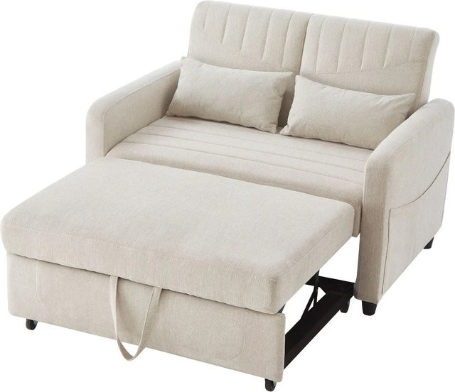 Merax Schlafsofa 2 Sitzer Modern Beige mit Stoffbezug und ausziehbarer Liegefunktion - Bild 1