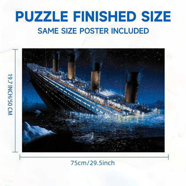Titanic Sinking Puzzle, Nachtszene mit Eisberg und Sternenhimmel, 1000/500 Stück - Bild 1