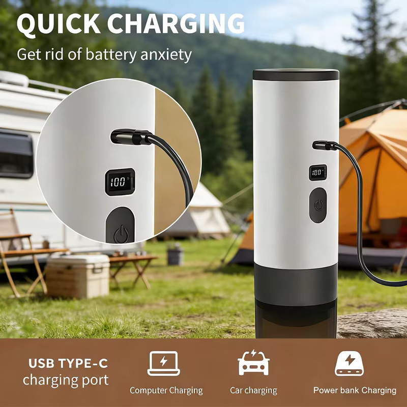 JFBONIN Tragbare 3-in-1 kabellose elektrische Espressomaschine für Kapseln und Pulver, Reise-Kaffeemaschine für Auto, Camping und Zuhause, Schwarz oder Weiß - Bild 5