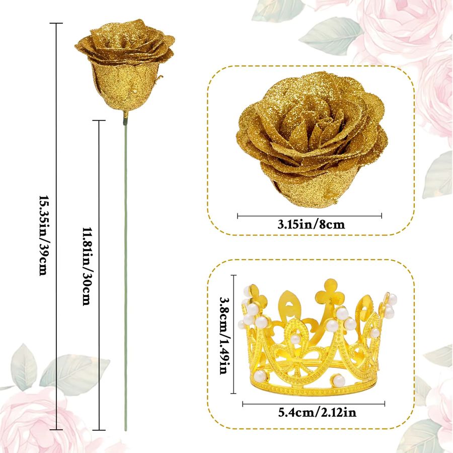 12 Stück glitzernde künstliche Rosen von MUFU in Gold für DIY-Blumensträuße und Dekorationen zu Hochzeit, Jahrestag oder Valentinstag - Bild 4
