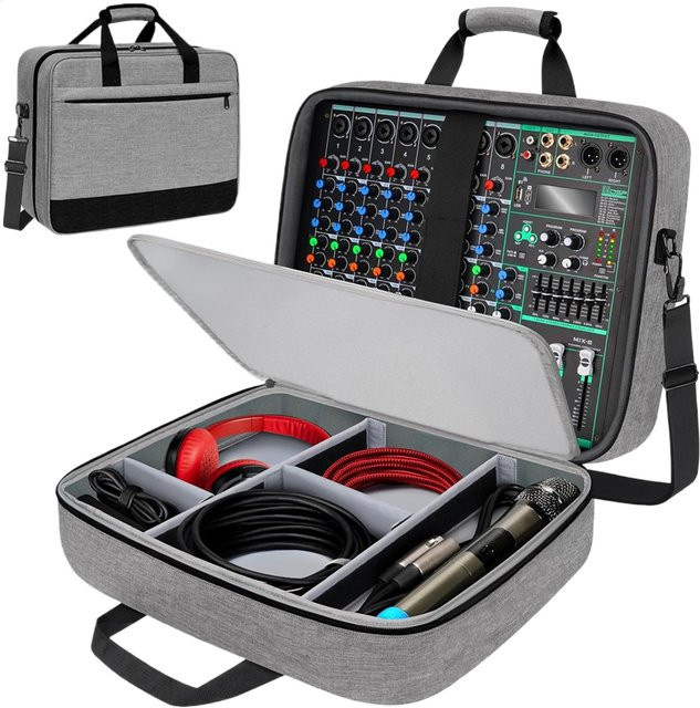 Audio-Mixer-Tasche für DJ-Mixer und Aufnahmegeräte in Grau mit verstellbarem Stauraum - Bild 1