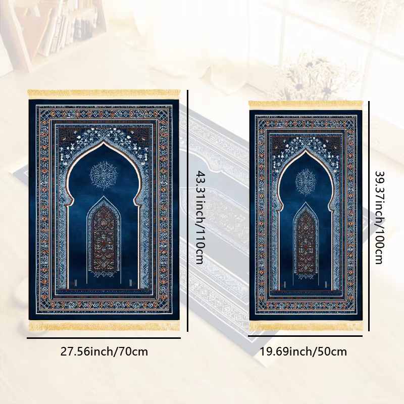 VIKAMA Islamische Gebetsmatte mit böhmischem Muster und Bogendesign in Blau, waschbar und faltbar - Bild 4