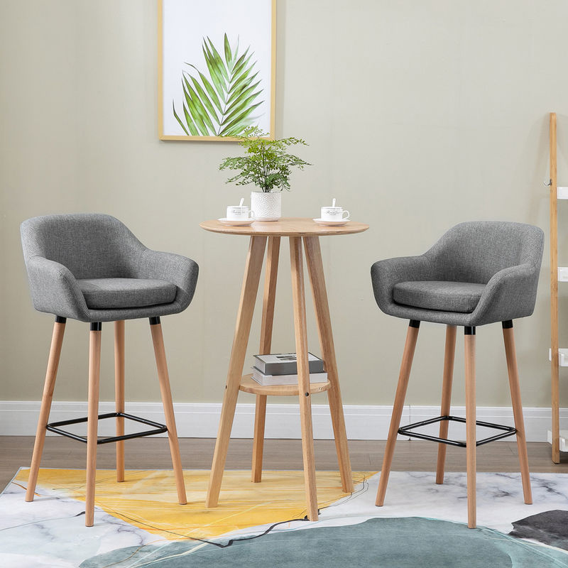 HOMCOM Barhocker Poco 2er Set in Grau mit Sitzhöhe 65 cm aus Stoff und Holz - Bild 2