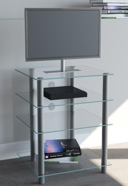 VCM Hifi-Möbel Bilus Phono Mediaregal in Silber/Klarglas mit ESG-Glasböden und Alusäulen, H x B x T: 70 x 59 x 48 cm - Bild 1