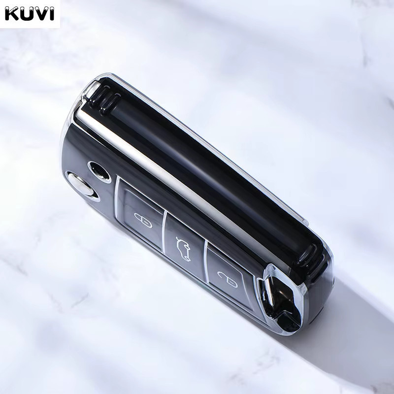 Kuvi TPU Auto Flip Schlüsselhülle für VW Golf 7 MK7, Tiguan MK2, SEAT Ateca, Leon FR2, Ibiza und Skoda Octavia A7 in Schwarz - Bild 3