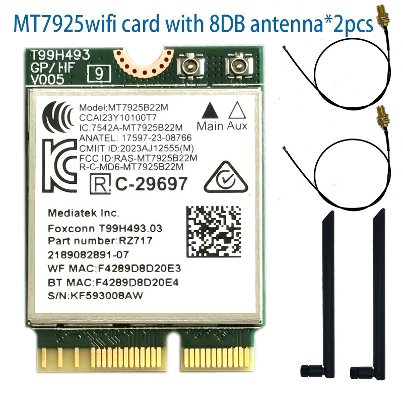 M2 MT7925 WiFi 7 LAN-Karte mit Bluetooth 5.3, Tri-Band 2.4/5/6GHz, 5400Mbps, M.2 NGFF Wireless-Adapter für Windows 11 und Linux, Farbe: Grün - Bild 2