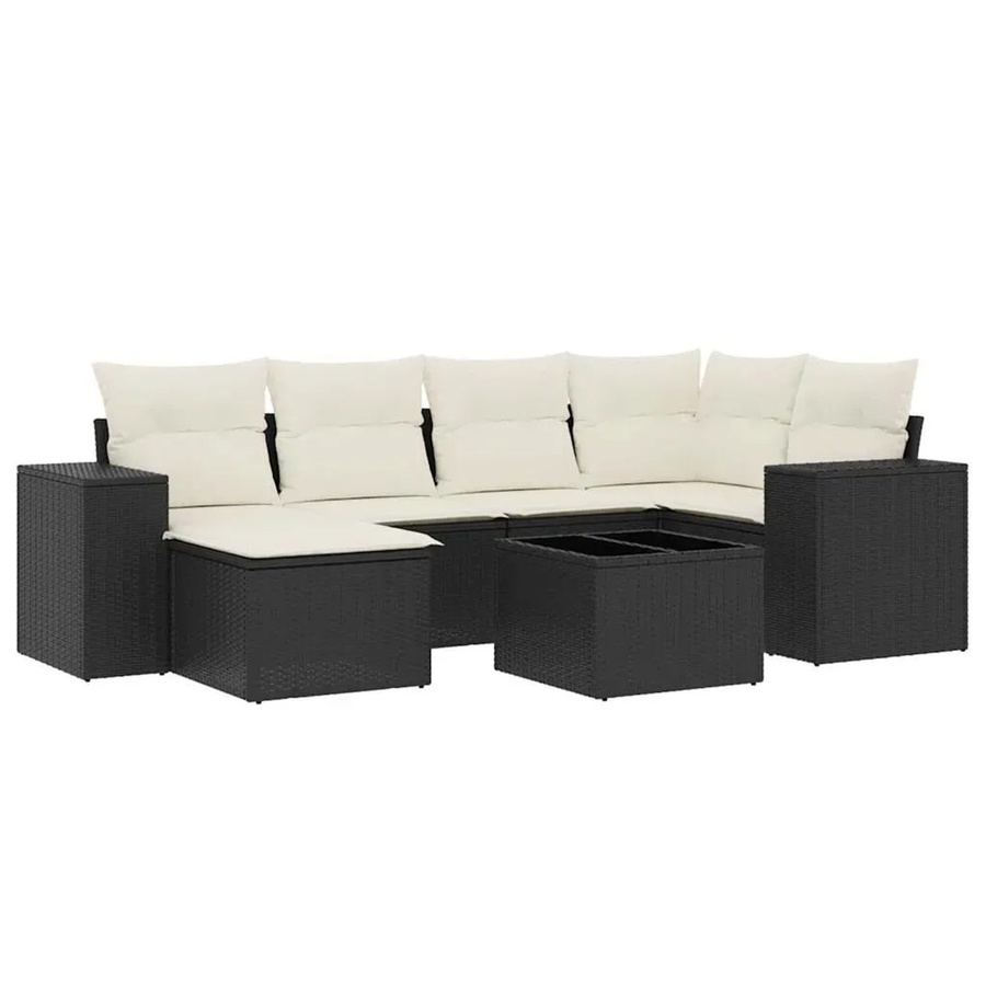 vidaXL 7-tlg. Garten-Sofagarnitur aus Polyrattan in Schwarz mit Kissen und Couchtisch im L-Shape Design - Bild 2