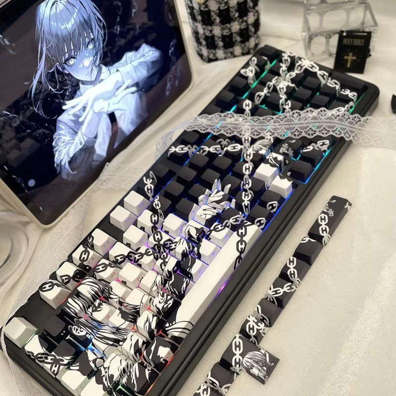 Chreey Makima Anime Tastenkappen Set aus PBT mit Dye-sub Beschriftung, 129 Tasten, Multicolour, passend für mechanische Tastaturen 64/68/71/108 Layout - Bild 3