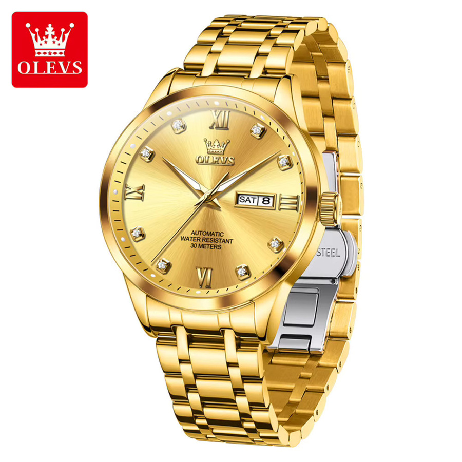 OLEVS Armbanduhr Automatik, Edelstahl, Gold, Herren - Bild 2