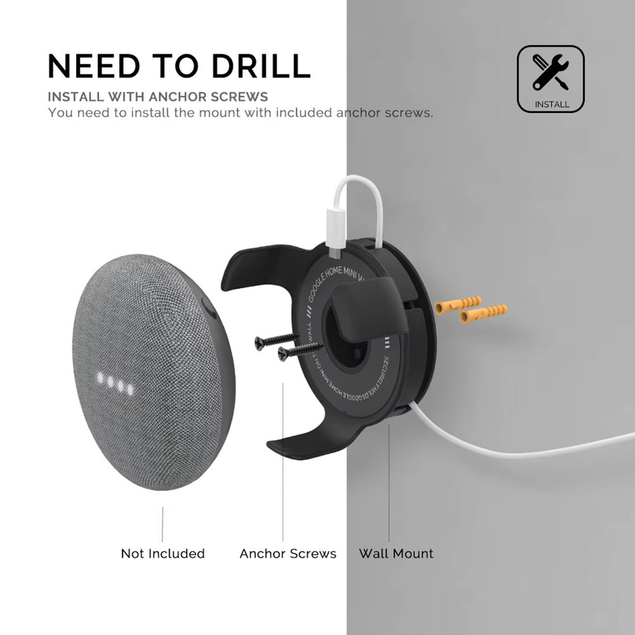 VODOOL Wandhalterung für Google Home Mini Lautsprecher, Plug-in-Ständerhalterung in Schwarz oder Weiß - Bild 2