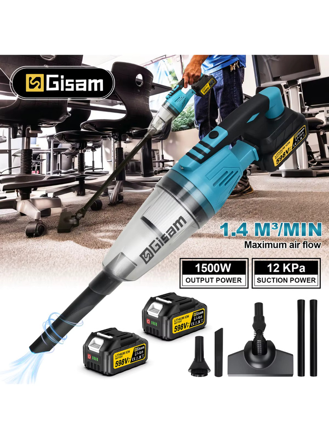Gisam Elektrischer Handstaubsauger Kabellos in Blau, Tragbares Elektrowerkzeug für Haus und Auto, Kompatibel mit Makita 18V Akku - Bild 6