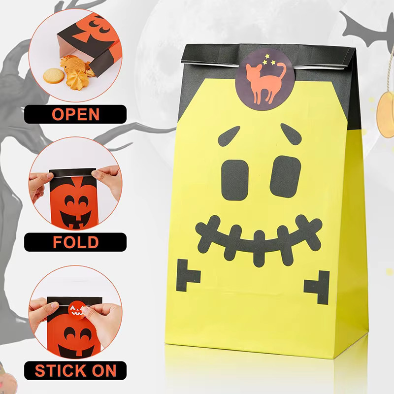 8er Set TMZ Halloween Kraftpapiertüten für Süßigkeiten mit Kürbis, Schädel und Spinnen Motiven zur Party-Geschenkverpackung - Bild 2