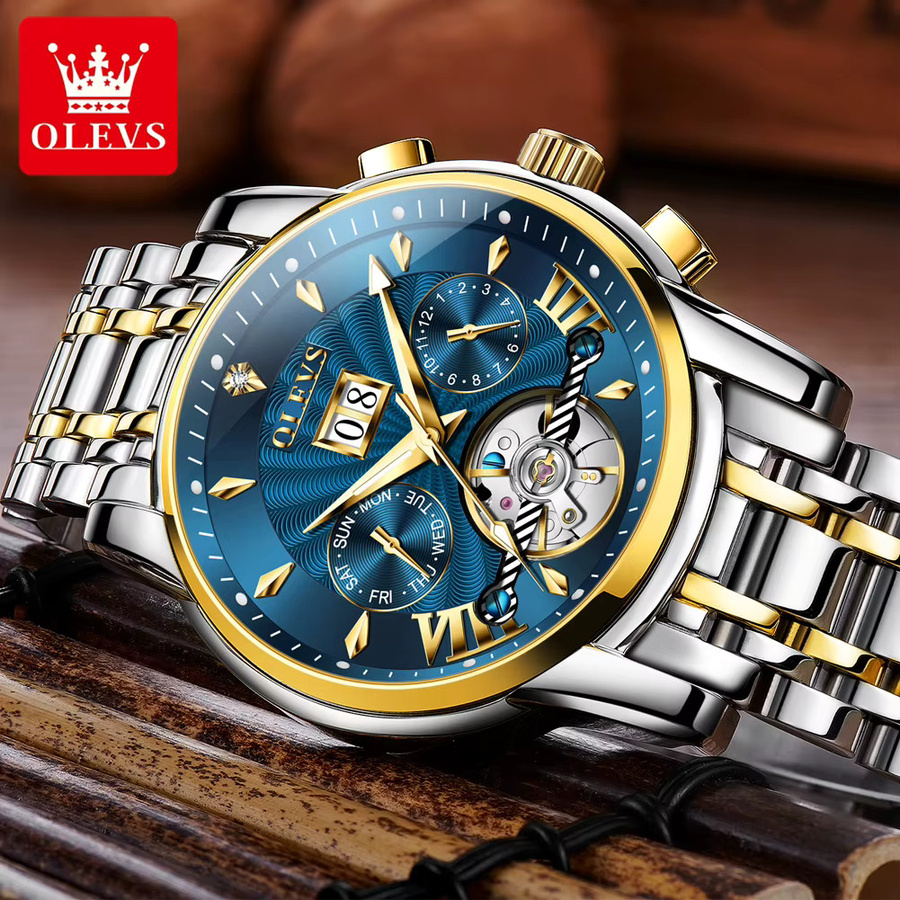 OLEVS Armbanduhr Automatik, Edelstahl, Gold, Herren - Bild 2