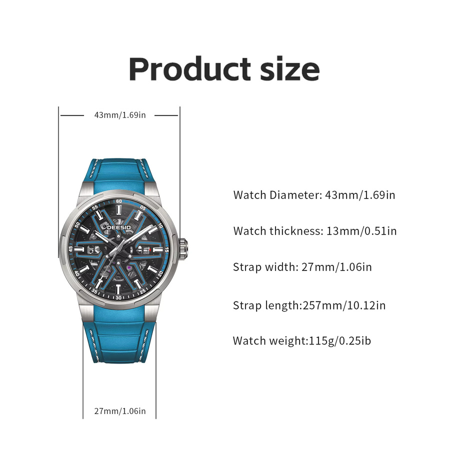 Deesio Armbanduhr, Automatik, Edelstahl, Silikon, Herren - Bild 6