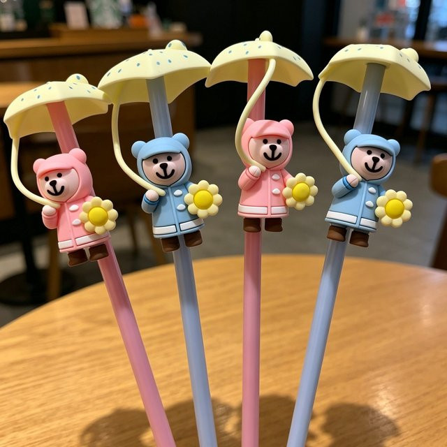 JONBT Bären-Strohhalm-Deckel aus Silikon in Blau, Kawaii Staubschutz-Kappe für Stanley Becher, wiederverwendbare Strohhalm-Abdeckung für 7-10 mm Strohhalme - Bild 1