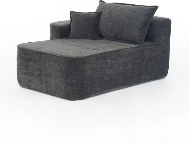 PXloue Stoffsofa Chaiselongue aus Chenille mit Kissen und Seitentaschen in Schwarz - Bild 1