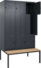 C+P Z-Spind Classic PLUS Sitzbank mit 6 Fächern und Sicherheits-Drehriegel, Buche-Hartholz, Anthrazit/Schwarz, B/T/H: 212,0 x 120,0 x 81,5 cm - Bild 1