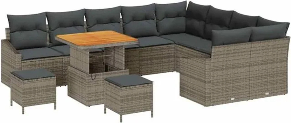 vidaXL Polyrattan Garten-Sofa-Set mit 12 Teilen und Kissen, modern, Grau, B/T/H: 80 x 80 x 71 cm - Bild 1