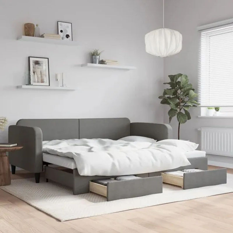 Vidaxl Schlafsofa mit Schubladen in Dunkelgrau aus Stoff mit modernem Design, Breite: 90 cm, Länge: 190 cm - Bild 1