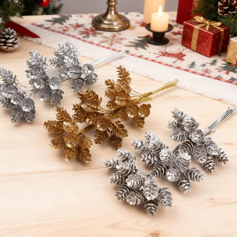 10er Set künstliche Tannenzapfen in Gold und Silber von smr für Weihnachtsdekoration und Hochzeits-DIY - Bild 1