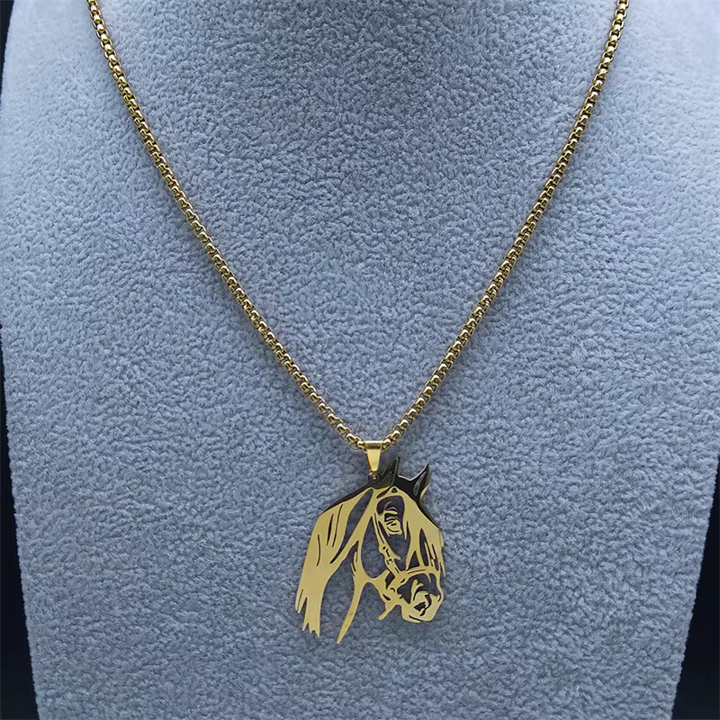 AFAWA Anhänger Halskette, Pferdekopf, Edelstahl, Gold, Unisex - Bild 5