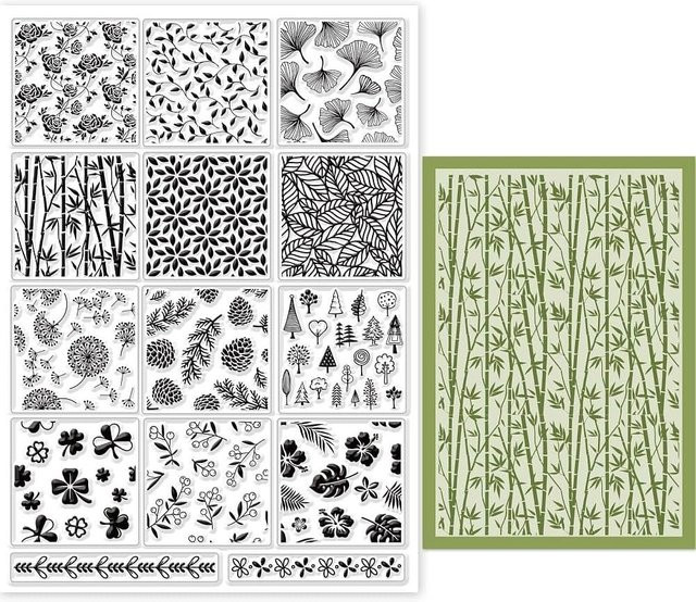 Transparentes Stempelset mit Blumen und Blättern aus Kunststoff für Bastelarbeiten und Weihnachtskarten - Bild 1