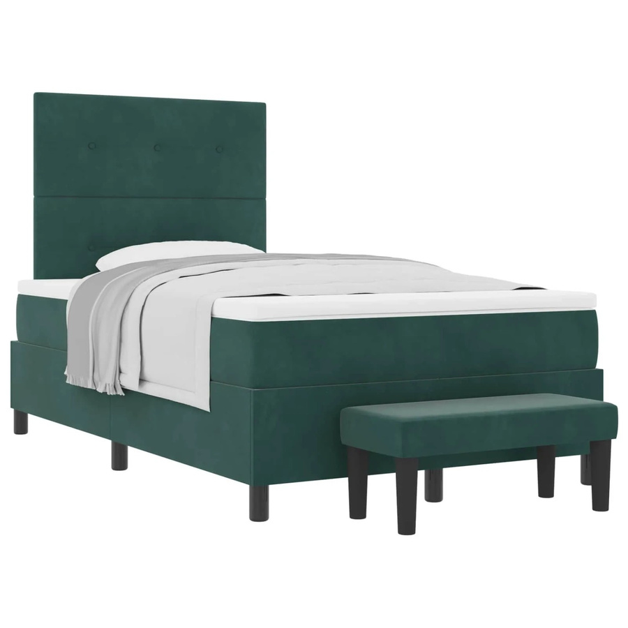 vidaXL Boxspringbett mit Matratze aus Samt in Dunkelgrün, B/T: 120 x 200 cm - Bild 2
