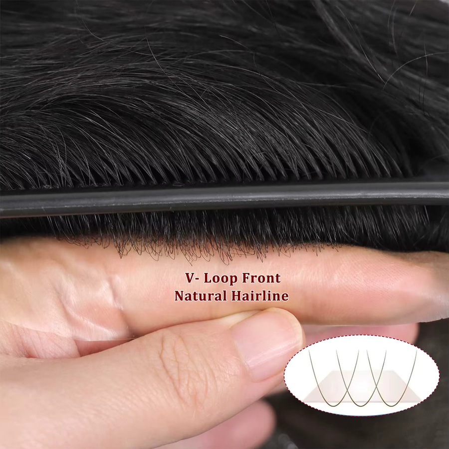 Bfirehair V-Loop Voll-PU-Toupet für Männer, 1B Schwarz - Bild 2