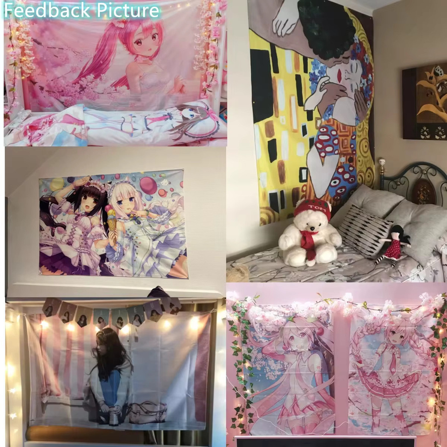 Anime Nekoparas Wandteppich in Rosa mit Kawaii Illustration als textile Wanddekoration - Bild 2