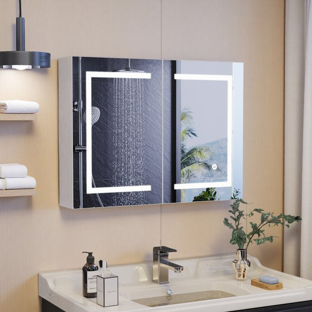 Rosahqnda LED-Spiegelschrank für das Badezimmer in Weiß mit beschlagfreier Funktion und dimmbarer Beleuchtung in 3 Farbtemperaturen - Bild 1