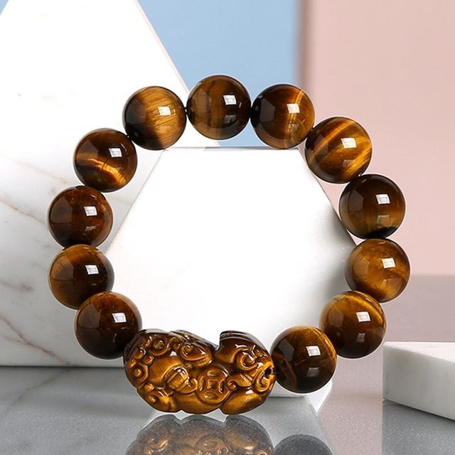 Wucifang Jewelry Bettelarmband Tigerauge Perlen, 12mm, Unisex - Bild 1