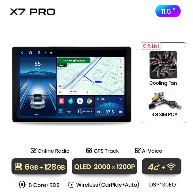 Junsun Android 13 Autoradio für Audi A3 8P mit 9 Zoll Display, 4GB RAM, 64GB Speicher, GPS, Carplay, Bluetooth und Rückfahrkamera Unterstützung, Schwarz - Bild 3