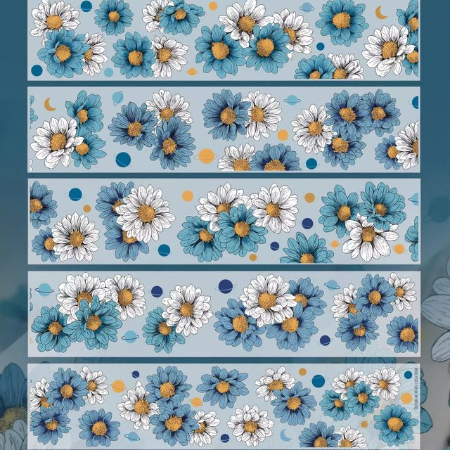 VanGogh Garden Washi Tape mit blauem Chrysanthemen-Blumenmuster und PET-Aufklebern - Bild 1